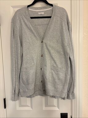 Grey State Light Gray V-Neck Button Cardigan Fleece size 3/L great condition